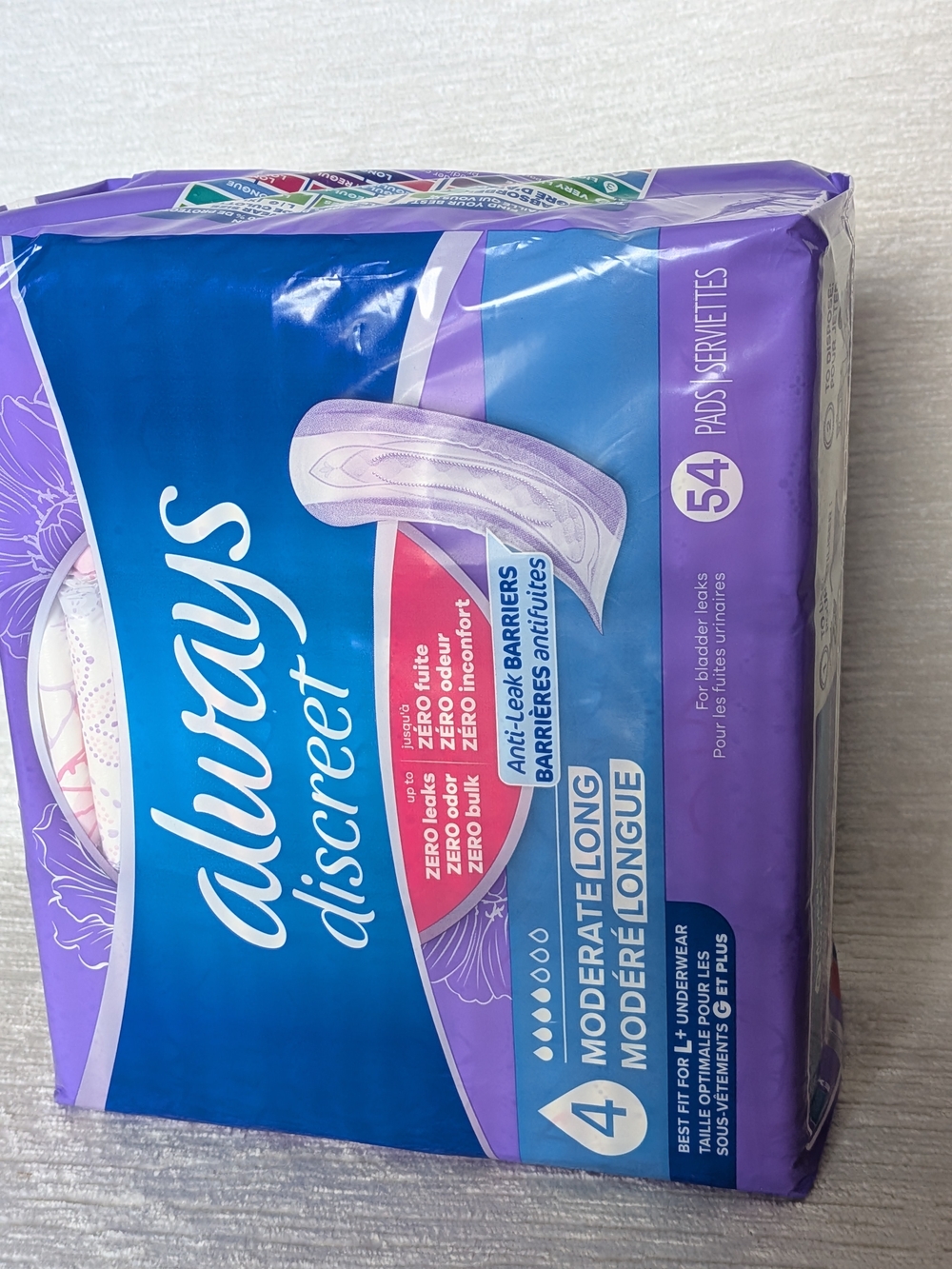 Always Discreet Moderate 4 Long Pads - 54 count Pack NWT - Picture 3 of 14